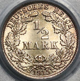 1915-E PCGS MS 66 Germany 1/2 Mark Muldenhutten Mint Silver Coin (23032103C)
