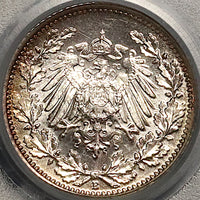 1915-E PCGS MS 66 Germany 1/2 Mark Muldenhutten Mint Silver Coin (23032103C)
