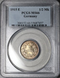 1915-E PCGS MS 66 Germany 1/2 Mark Muldenhutten Mint Silver Coin (23032103C)