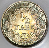 1918-D NGC MS 66 Germany Silver 1/2 Mark WWI Kaiser Reich Coin (20010902C)