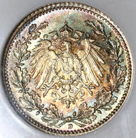 1918-D NGC MS 66 Germany Silver 1/2 Mark WWI Kaiser Reich Coin (20010902C)