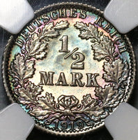 1919-A NGC MS 65 Germany Silver 1/2 Mark Kaiser Reich Berlin Coin (20010903C)