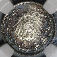 1919-A NGC MS 65 Germany Silver 1/2 Mark Kaiser Reich Berlin Coin (20010903C)