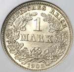 1908-J NGC MS 62 Germany 1 Mark Rare Hamburg Mint State Silver Coin POP 1/1 (20050301C)