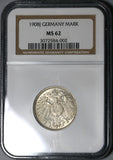 1908-J NGC MS 62 Germany 1 Mark Rare Hamburg Mint State Silver Coin POP 1/1 (20050301C)