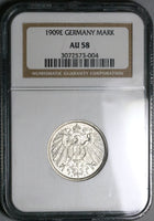 1909-E NGC AU 58 Germany 1 Mark Rare Muldenhutten Kaiser Reich Silver Coin POP 3/1 (22092201C)