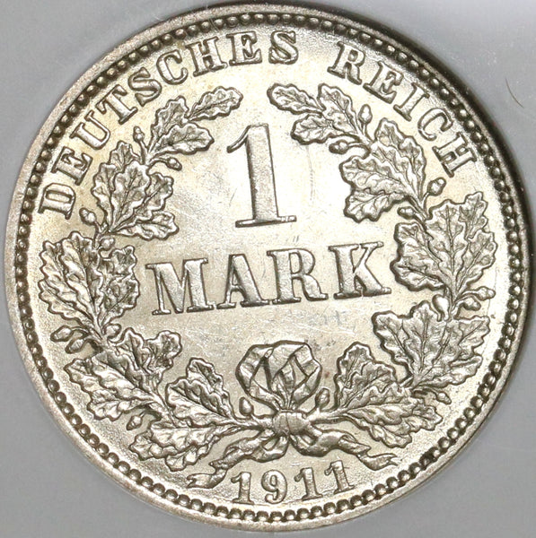 1911-J NGC MS 62 Germany 1 Mark Rare Hamburg Mint State Silver Coin (20071602C)