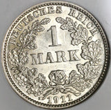 1911-J NGC MS 62 Germany 1 Mark Rare Hamburg Mint State Silver Coin (20071602C)