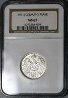 1911-J NGC MS 62 Germany 1 Mark Rare Hamburg Mint State Silver Coin (20071602C)