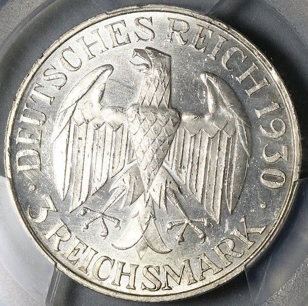 1930-G PCGS MS 63 Zeppelin World Flight Germany 3 Mark Silver 61k