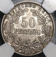 1902-F NGC MS 61 Germany 50 Pfennig Kaiser Reich Silver Coin 95K (21082102C)