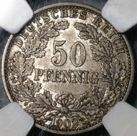 1902-F NGC MS 61 Germany 50 Pfennig Kaiser Reich Silver Coin 95K (21082102C)