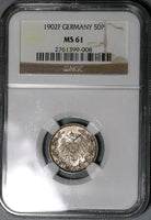 1902-F NGC MS 61 Germany 50 Pfennig Kaiser Reich Silver Coin 95K (21082102C)