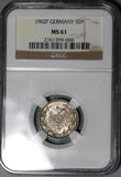 1902-F NGC MS 61 Germany 50 Pfennig Kaiser Reich Silver Coin 95K (21082102C)