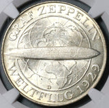 1930-D NGC MS 64+ Zeppelin World Flight Germany 5 Mark Silver Coin (21080701C)