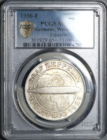 1930-F PCGS MS 65+ Zeppelin World Flight Germany 5 Mark Silver Commemorative Coin (19121701D)