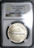 1930-F NGC MS 66 Zeppelin World Flight Germany 5 Mark Silver Coin 40K (20052003C)