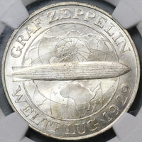 1930-G NGC MS 64 Zeppelin World Flight Germany 5 Mark Silver Coin (22052802C)