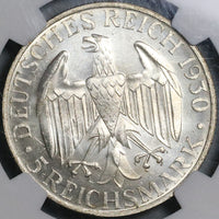 1930-G NGC MS 64 Zeppelin World Flight Germany 5 Mark Silver Coin (22052802C)