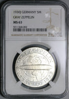 1930-J NGC MS 63 Zeppelin World Flight Germany 5 Mark Silver Coin (21080702C)