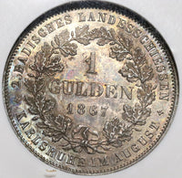1867 NGC MS 62 Baden Shooting Festival Gulden 14K German State Commemorative Coin (20022801C)
