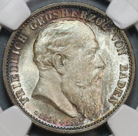 1907 NGC MS 66 Baden 2 Mark Friedrich Death Silver German State Coin (19090902C)