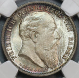 1907 NGC MS 66 Baden 2 Mark Friedrich Death Silver German State Coin (19090902C)
