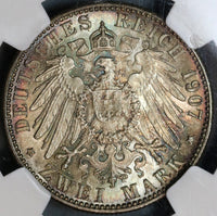 1907 NGC MS 66 Baden 2 Mark Friedrich Death Silver German State Coin (19090902C)