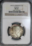 1907 NGC MS 66 Baden 2 Mark Friedrich Death Silver German State Coin (19090902C)