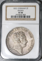 1852 NGC XF 40 Baden Double Thaler Rare German State Silver Coin 60k Minted (20022901C)
