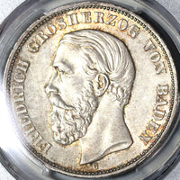 1902-G PCGS AU 55 Baden 5 Mark German State 43K Minted Silver Coin (21041301D)