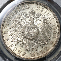 1902-G PCGS AU 55 Baden 5 Mark German State 43K Minted Silver Coin (21041301D)