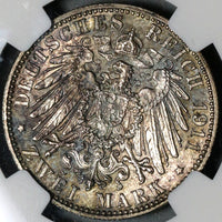1911-D NGC MS 62 Bavaria Silver 2 Mark Luitpold German State Coin (21011203C)