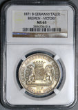 1871-B NGC MS-65  Bremen Thaler Victory France Silver German State Coin 61K (20122802D)