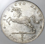 1701 NGC AU 58 Brunswick Hannover 2/3 Thaler Horse George Ludwig German State Silver Coin POP 1/1 (22010902C)