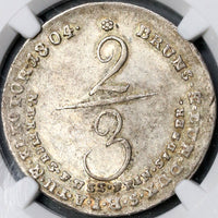 1804 NGC XF 45 George III Hannover 2/3 Thaler German State Silver Coin 18060501C