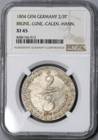 1804 NGC XF 45 George III Hannover 2/3 Thaler German State Silver Coin 18060501C