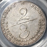 1801/0 PCGS AU 55 Brunswick Hannover 2/3 Thaler Unpublished Overdate George III Silver Coin POP 1/0 (22043002C)