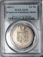 1801/0 PCGS AU 55 Brunswick Hannover 2/3 Thaler Unpublished Overdate George III Silver Coin POP 1/0 (22043002C)