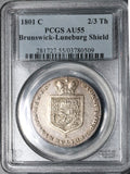 1801/0 PCGS AU 55 Brunswick Hannover 2/3 Thaler Unpublished Overdate George III Silver Coin POP 1/0 (22043002C)