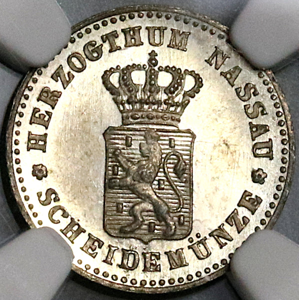 1861 NGC MS 64 Nassau 1 Kreuzer Mint Error German State Silver Coin (22060202C)