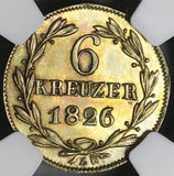 1826 NGC AU 58 Nassau 6 Kreuzer German State Silver Coin POP 1/0 (22060203C)