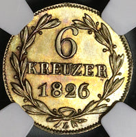 1826 NGC AU 58 Nassau 6 Kreuzer German State Silver Coin POP 1/0 (22060203C)