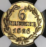 1826 NGC AU 58 Nassau 6 Kreuzer German State Silver Coin POP 1/0 (22060203C)
