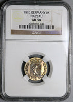 1826 NGC AU 58 Nassau 6 Kreuzer German State Silver Coin POP 1/0 (22060203C)