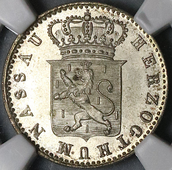 1834 NGC MS 65 Nassau 6 Kreuzer German State Silver Coin POP 1/0