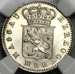 1855 NGC MS 64 Nassau 6 Kreuzer German State Silver Coin POP 1/4 (22060405C)