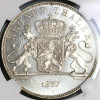 1837 NGC MS 63 Nassau Thaler Mint State Geman Near PL Taler Coin (19100405C)
