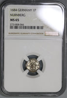 1684 NGC MS 65 Nurnberg Silver 1 Pfennig German State Uniface Coin (19051404C)