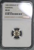 1684 NGC MS 65 Nurnberg Silver 1 Pfennig German State Uniface Coin (19051404C)